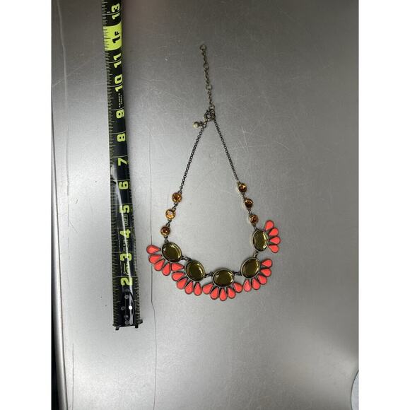 Vintage J.CREW Yellow Neon Orange Pink Rhinestone Statement Necklace - Picture 4 of 4